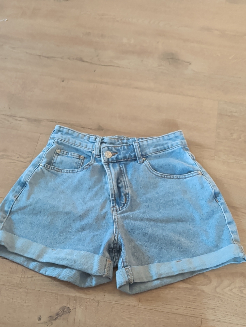 Light Blue Denim High-Waist Shorts